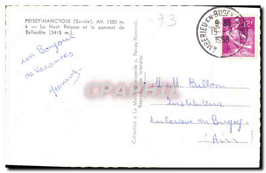 CPA Peisey Nancroix Savoie Le Nant Feisson et le sommet de Bellecote  — Rückseite