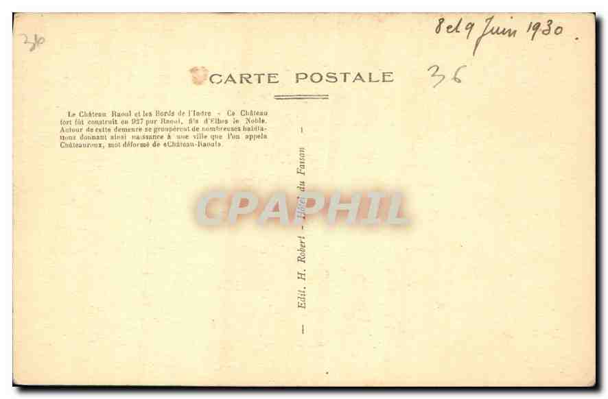 CPA Chateauroux Le Chateau Raoul et les Bords de l'Indre  — Rückseite