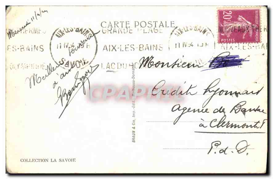CPA Aix les Bains et le Lac du Bourget  — Verso
