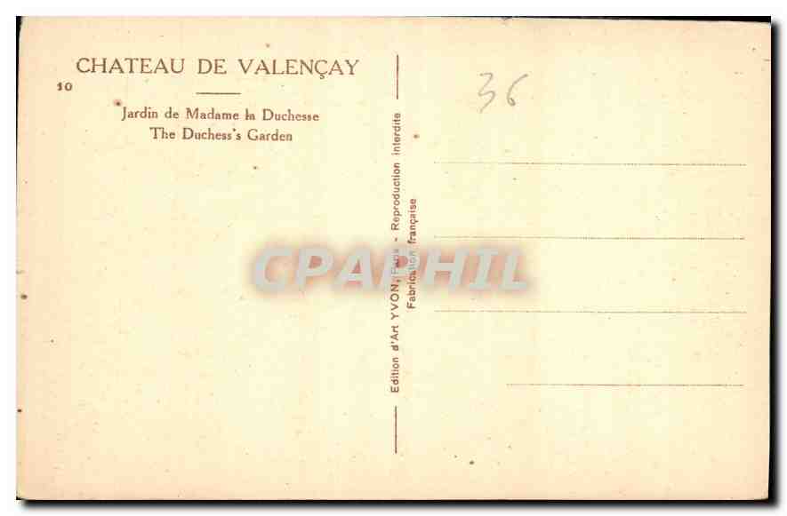 Château de Valençay — Jardin de Madame la Duchesse — Édition d'Art YVON, Paris — Reverso