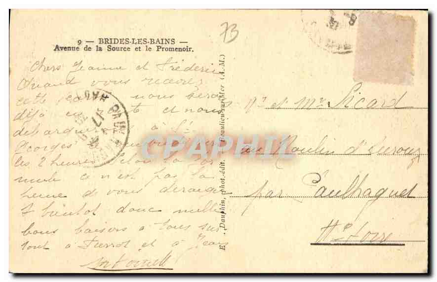 CPA Brides les Bains Avenue de la Source et le Promenoir  — Rückseite