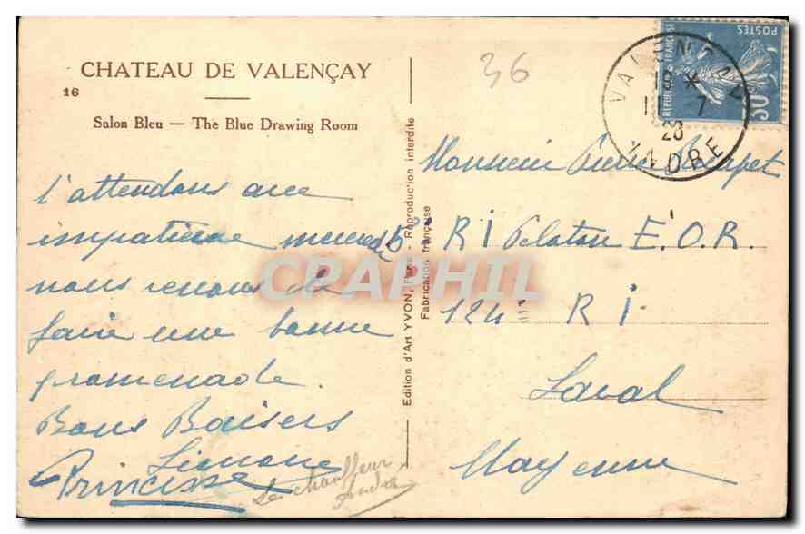 CPA Chateau de Valencay Salon Bleu  — Rückseite