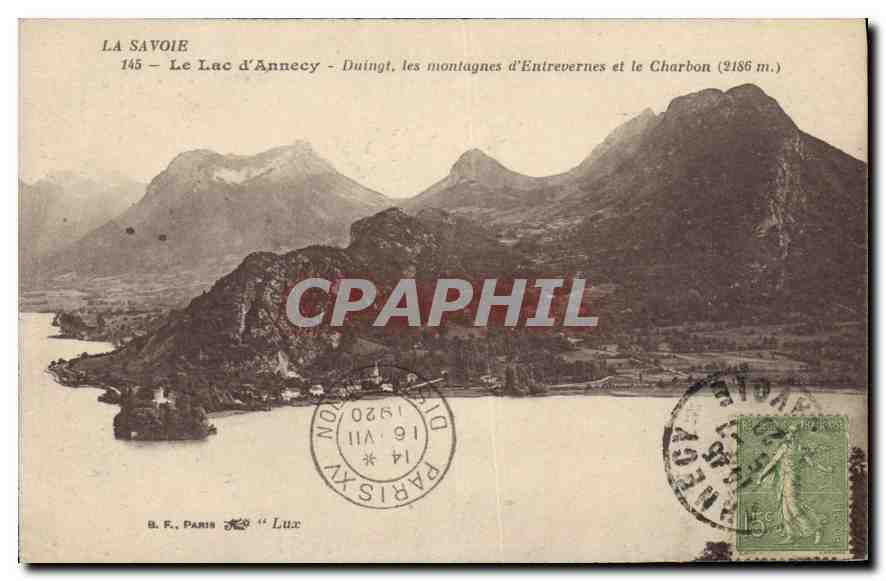 La Savoie - Le Lac d'Annecy - Duingt, les montagnes d'Entrevernes et le Charbon (2186 m.) — B. F., Paris, n° 145