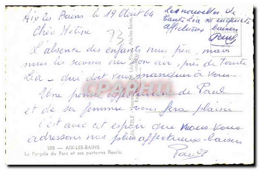 CPA Aix les Bains La Pargola du Parc et ses parterres fleuris  — Verso