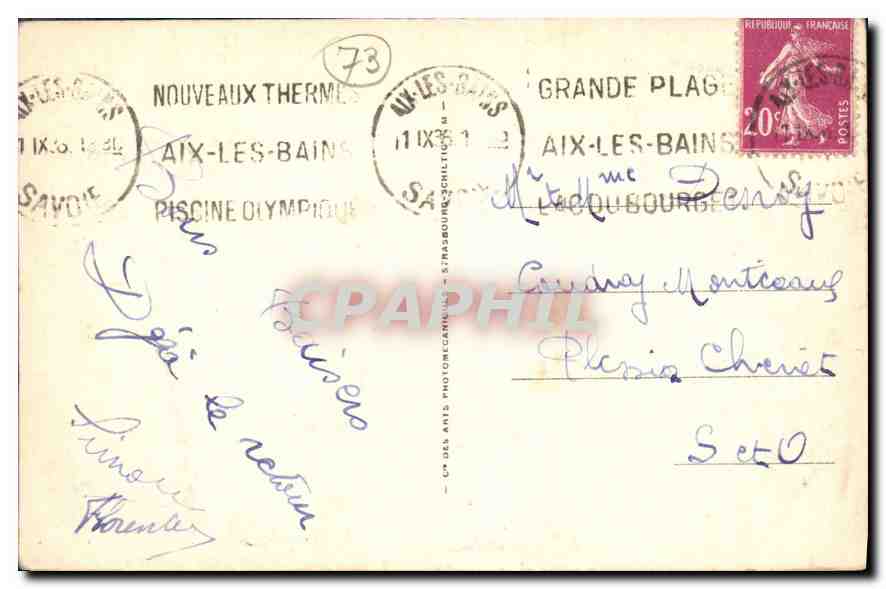 CPA Aix les Bains Le Nouveau Parc  — Rückseite