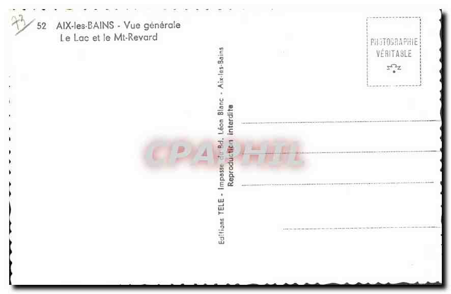 CPA Aix les Bains Vue generale Le Lac et le Mt Revard  — Rückseite