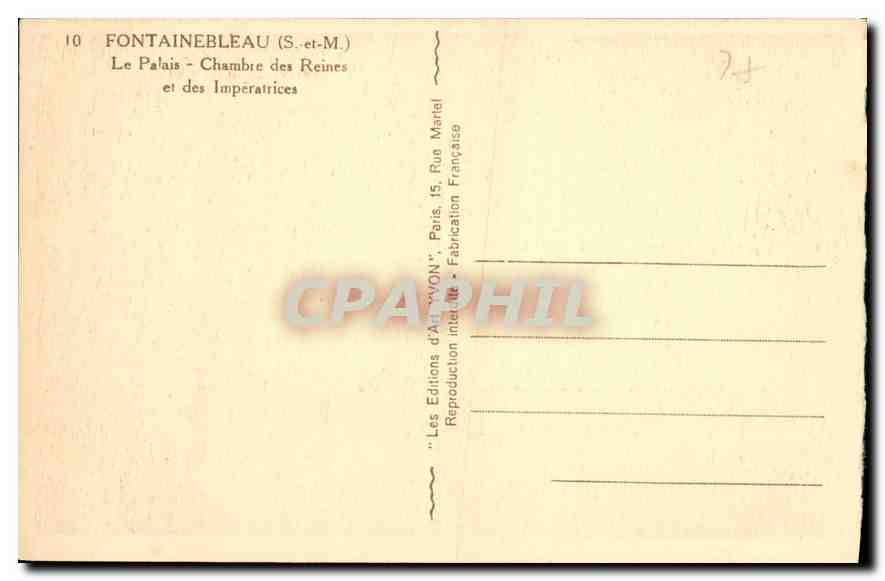 Fontainebleau (S.-et-M.) — Il Palazzo - Camera delle Regine e delle Imperatrici — Le Éditions d'Art "WON", Parigi — Verso