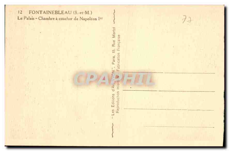 Fontainebleau — Chambre à coucher de Napoléon Ier — Les Éditions d'Art Yvon — Verso