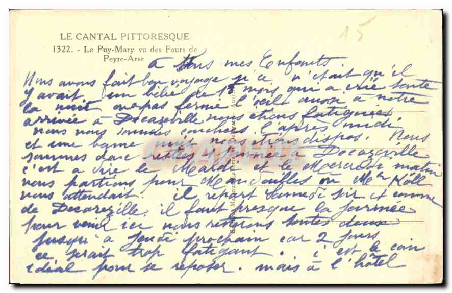 CPA Le Cantal Pittoresque Le Puy Mary vu des Fours de Peyre Arse  — Back