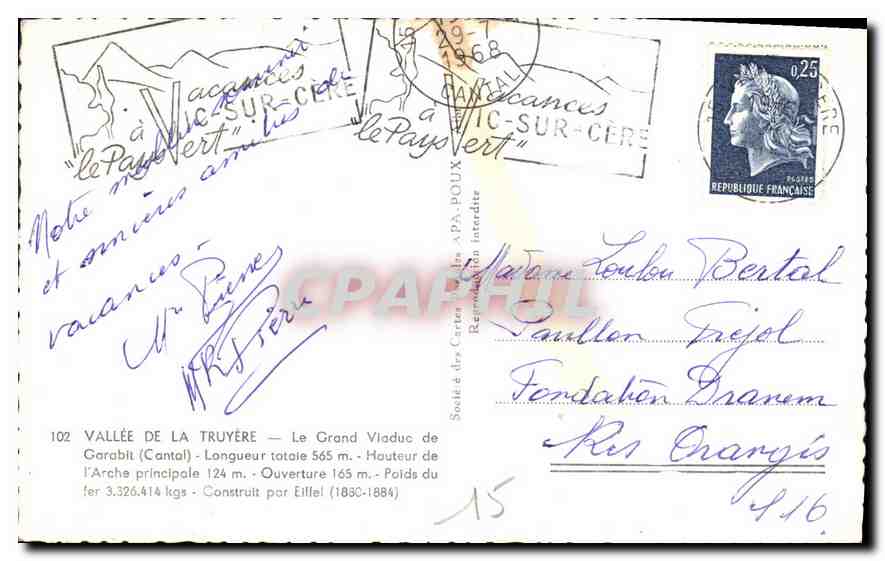 CPA Vallee de la Truyere Le Grand Viaduc de Garabit Cantal  — Rückseite