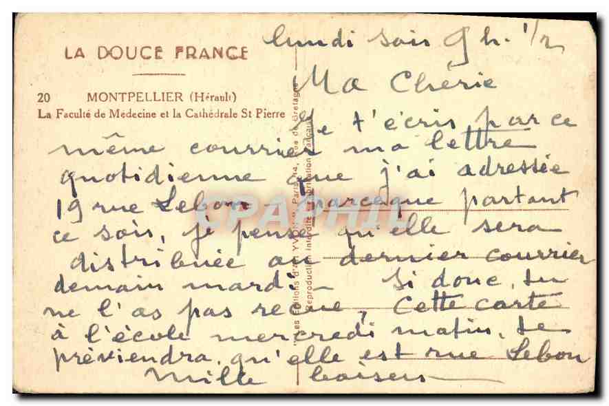 Montpellier — La Faculté de Médecine et la Cathédrale Saint-Pierre — Éditeur : La Douce France — Rückseite