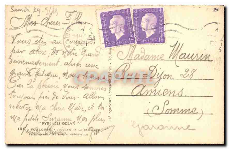 Toulouse - Clocher de la Basilique Saint-Sernin et Porte Miègeville — Héliogravure Larousse Frères — Rückseite