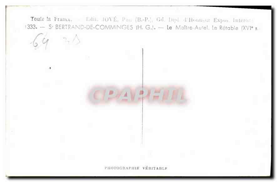 CPA St Bertrand de Comminges Le Maitre Autel  — Rückseite
