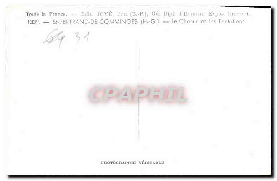 CPA St Bertrand de Comminges Le Choeur et les Tentations  — Rückseite