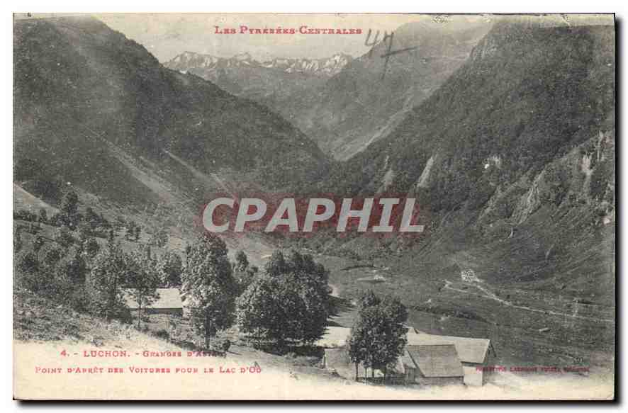 CPA Luchon Granges Point d'Apret des Voitures pour le Lac d'Or 