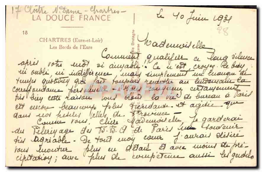 CPA Chartres Eure et Loir Les Bords de l'Eure  — Back