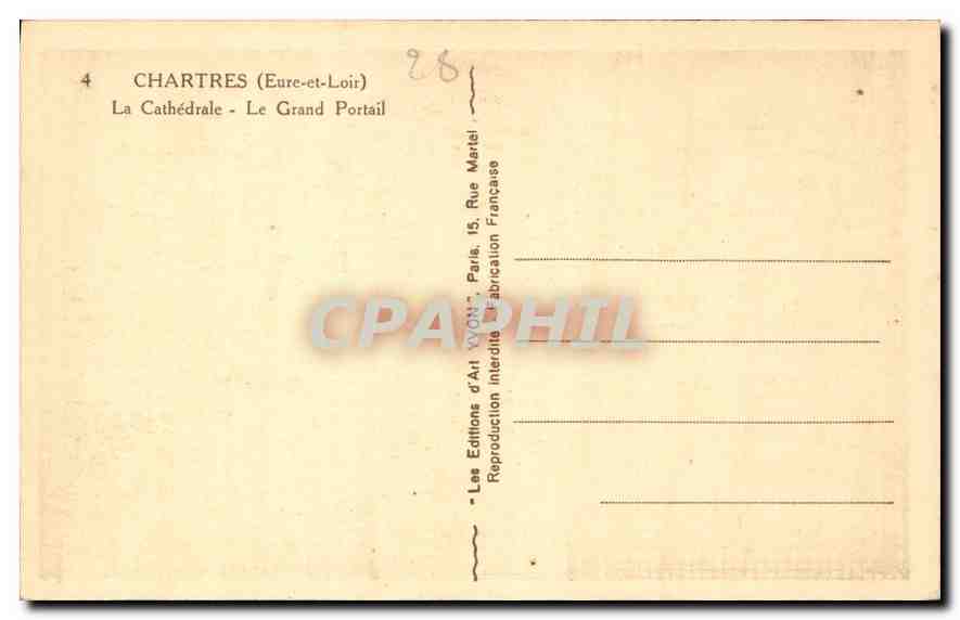 CPA Chartres Eure et loire la Cathedrale le Grand Portail  — Rückseite