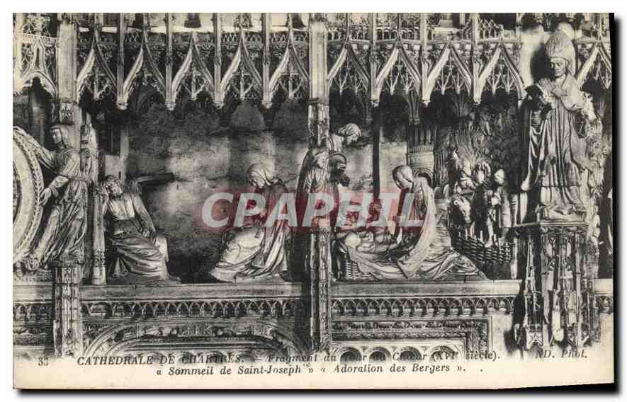 CPA Cathedrale de Chartres Fragment au Tour du Choeur XVI siecle Sommeil de Saint Joseph Adoration d