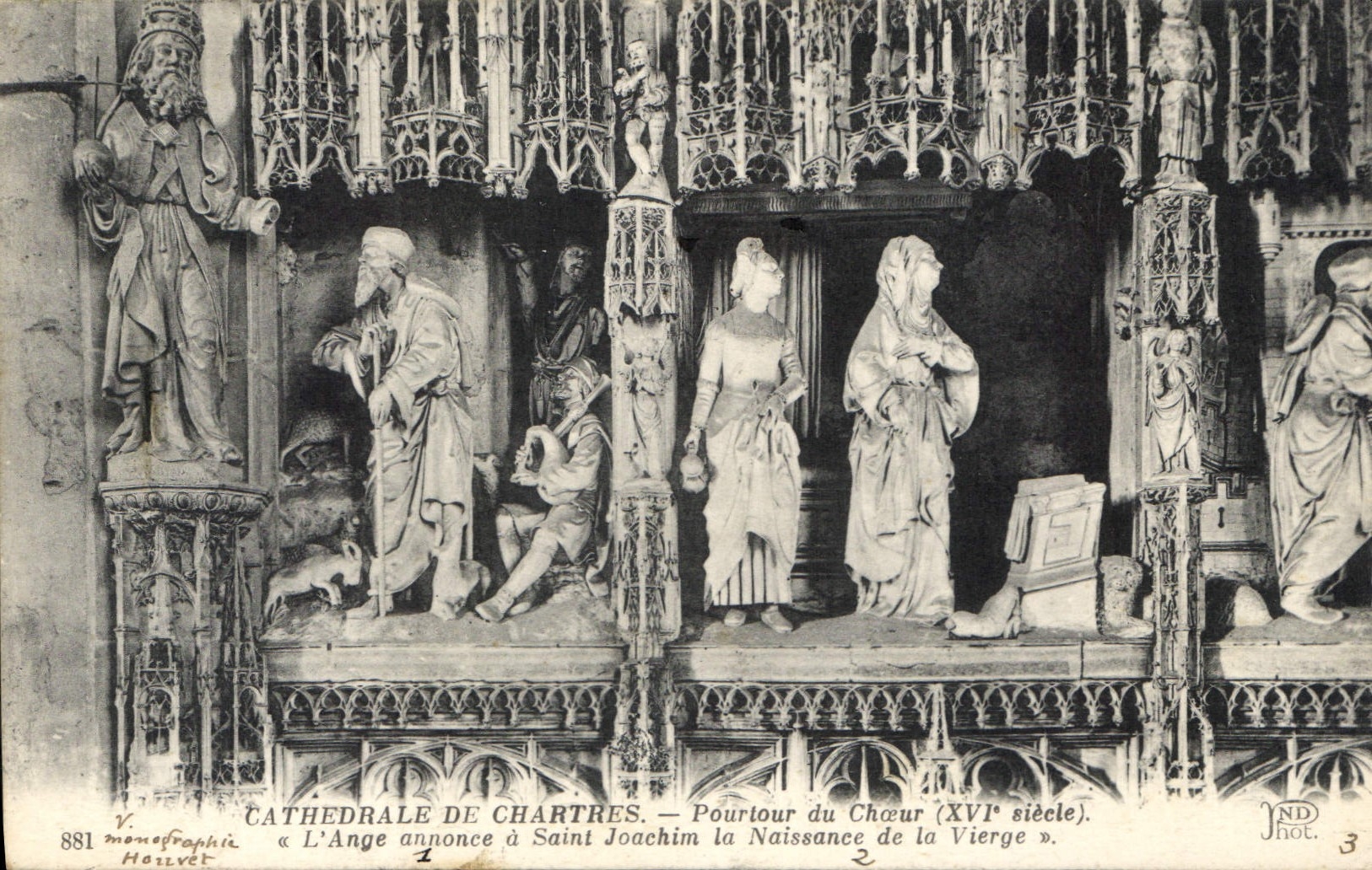 Cathédrale de Chartres — Poutour du Chœur (XVIe siècle). « L'Ange annonce à Saint Joachim la Naissance de la Vierge » — monographie Hoilvet n°881