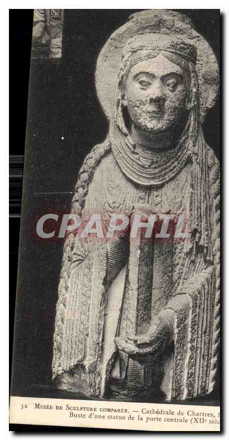 Buste d'une statue de la porte centrale — Cathédrale de Chartres (XIIe siècle) — Musée de Sculpture Comparée