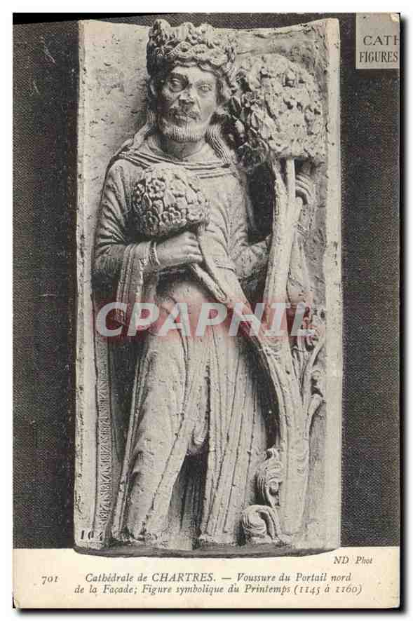 CPA Cathedrale de Chartres Voussure du Portail nord de la Facade Figure symbolique du Printemps 1145