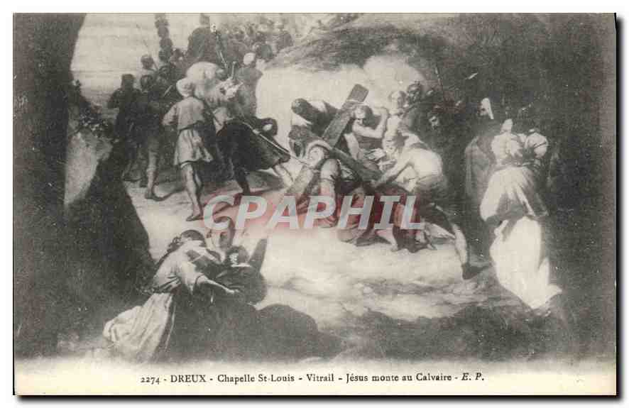 Dreux - Chapelle Saint-Louis - Vitrail - Jésus monte au Calvaire - E.P.