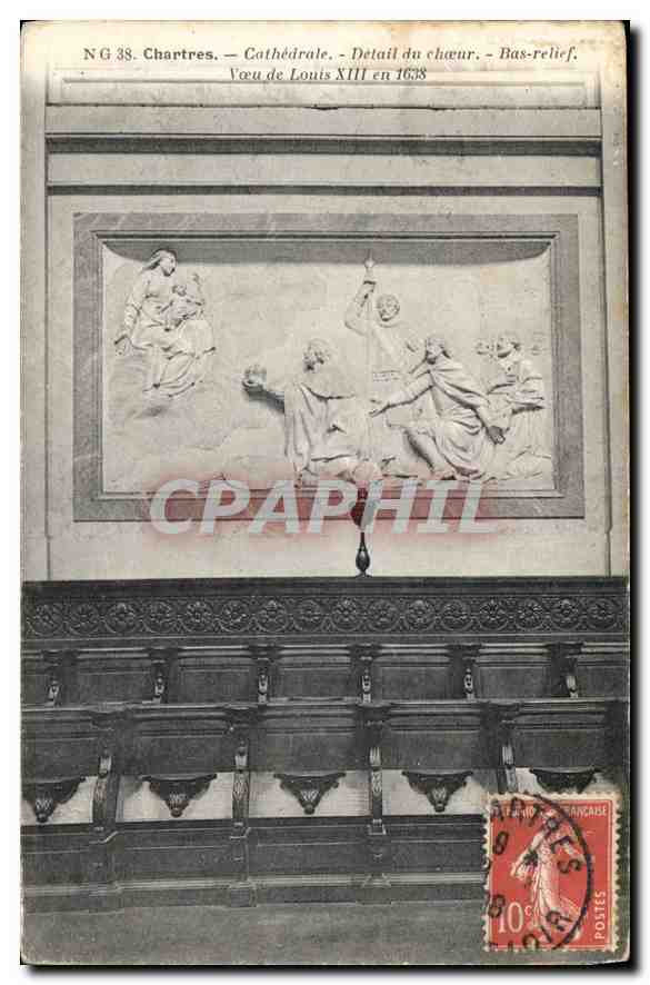 CPA Chartres Cathedrale detail du choeur Bas relief voeu de Louis XIII en 1638 