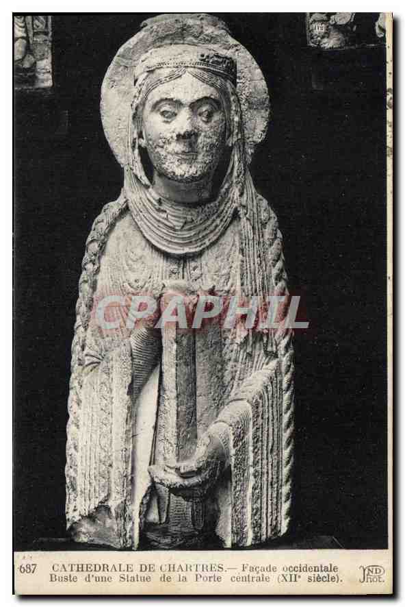 CPA Cathedrale de Chartres Facade occidentale Buste d'une Statue de la Porte centrale XII siecle 