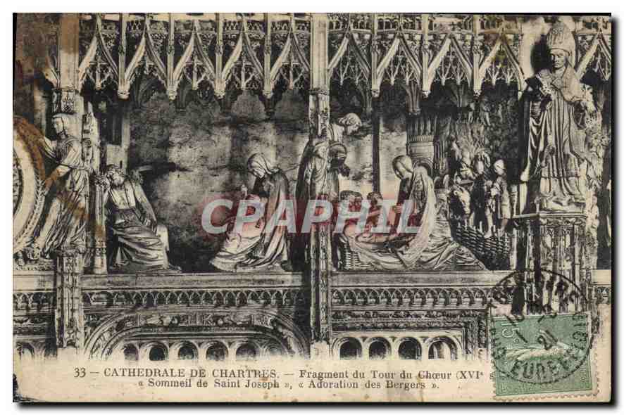 CPA Cathedrale de Chartres Fragment du Tour du Choeur XVI Sommeil de Saint Joseph Adoration des Berg