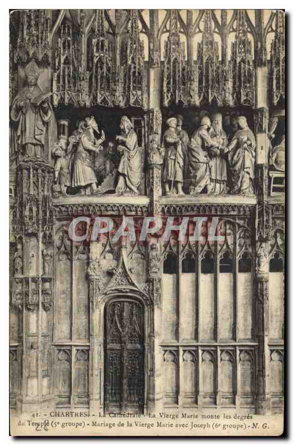 CPA Chartres la Catherdale La Vierge Marie monte les degres du Temple Mariage de la Vierge Marie ave