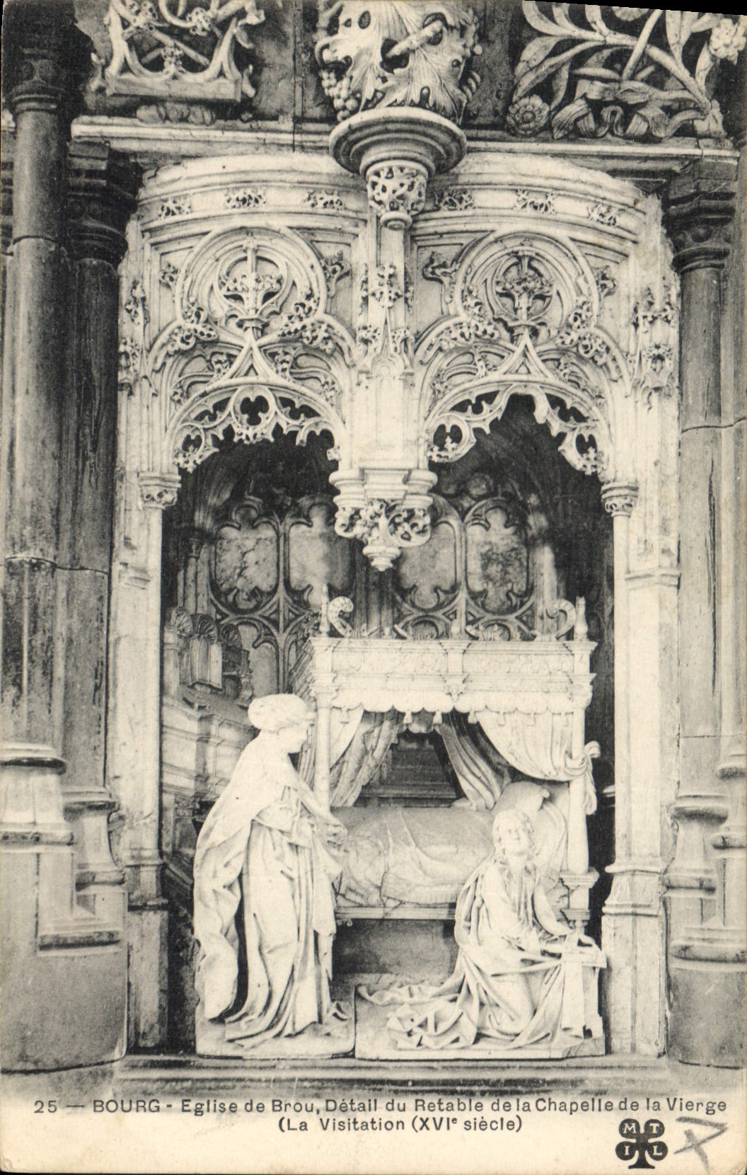 Bourg - Église de Brou, Détail du Retable de la Chapelle de la Vierge (La Visitation, XVIe siècle)