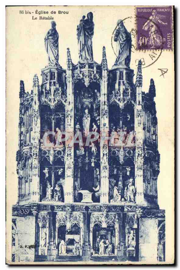 Kirche von Brou — Das Retablo — Vintage Postcard/Antike Ansichtskarte
