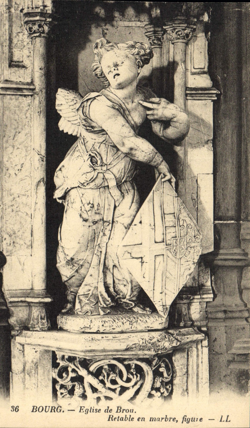 Bourg — Église de Brou. Retable en marbre, figure — L.L.