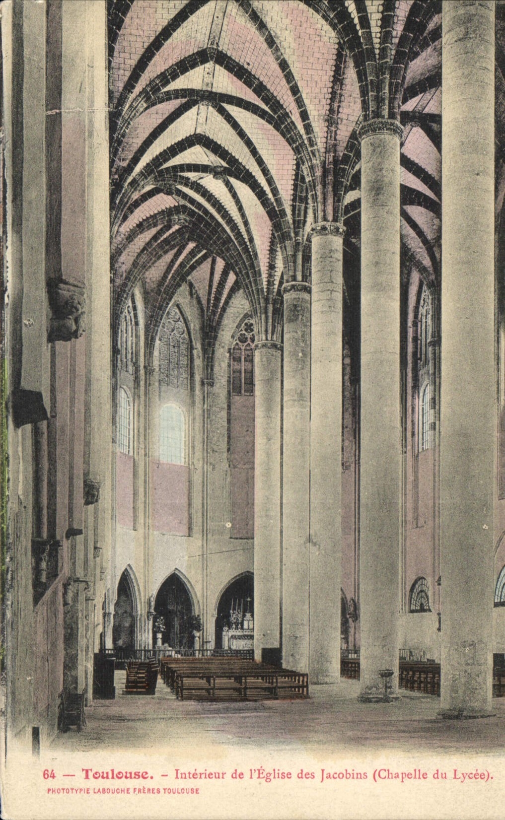 Intérieur de l'Église des Jacobins (Chapelle du Lycée) — Toulouse — Phototypie Labouche Frères Toulouse