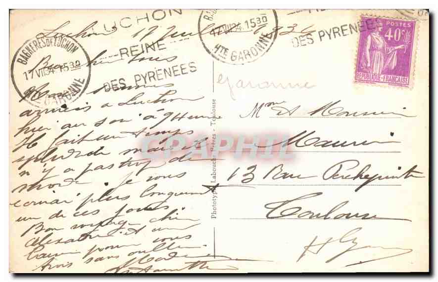 Luchon - La Pièce d'Eau du Parc et le Casino — Les Parénées Centrales, n°33 — Achterkant