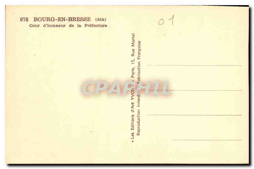 CPA Bourg en Bresse Ain Cour d'Honneur de la Prefecture  — Rückseite