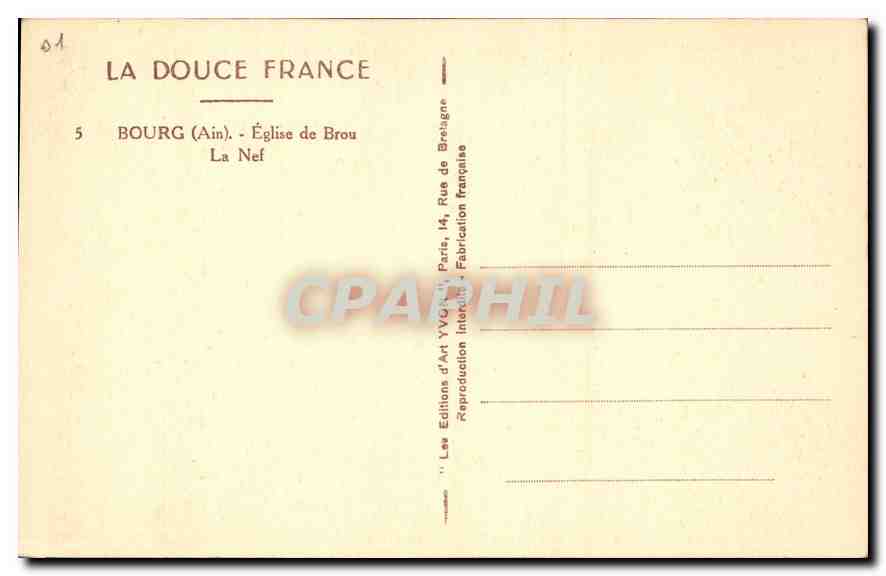 CPA La Douce France Bourg Ain Eglise de Brou La Nef  — Verso