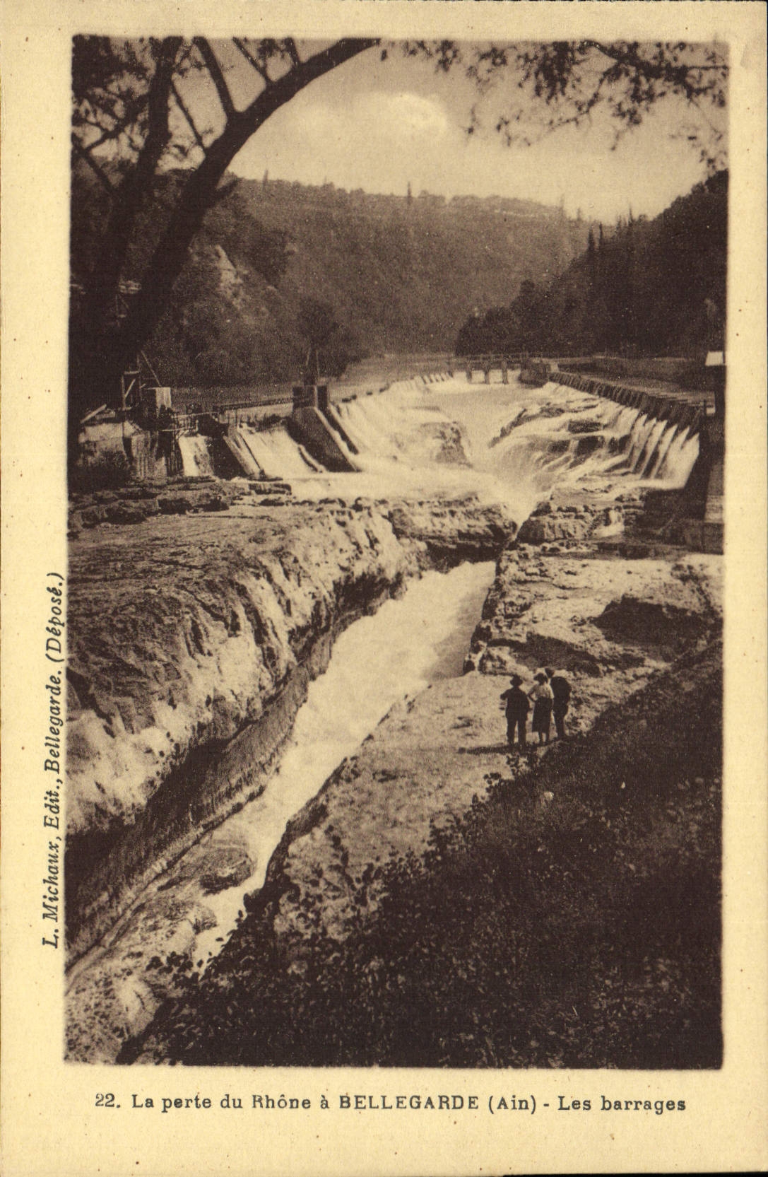 La perte du Rhône à BELLEGARDE (Ain) — Les barrages — L. Michaux, Édit. Bellegarde, n°22