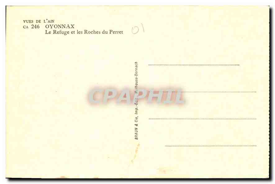 CPA Vues de L'Ain Oyonnax Le Refuge et les Roches du Perret  — Rückseite