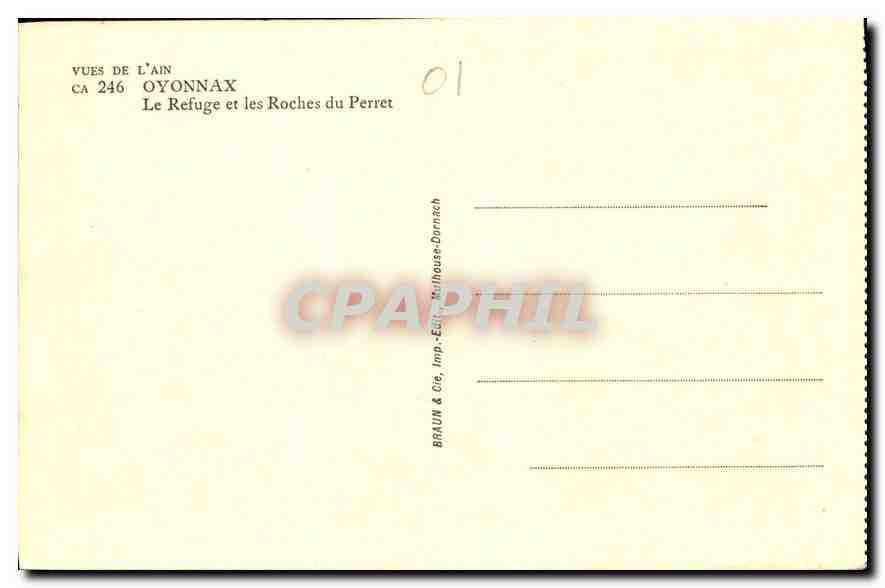 CPA Vues de L'Ain Oyonnax Le Refuge et les Roches du Perret  — Rückseite