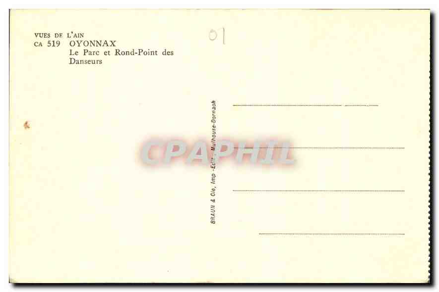 CPA Vues de L'Ain Oyonnax Le Parc et Rond Point des Danseurs  — Rückseite