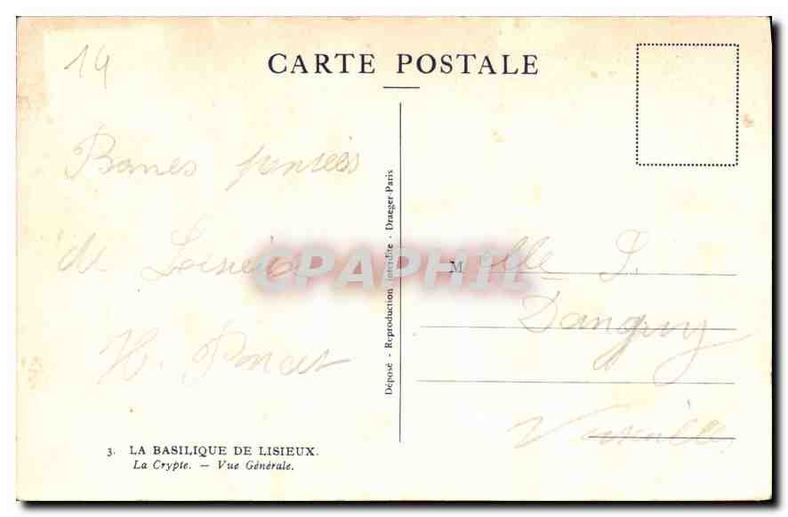 La Basilique de Lisieux — La Crypte — Vue Générale — Déposé : Reproduction Drager-Paris — Reverso