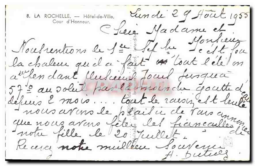 CPA La Rochelle Hotel de Ville Cour d'Honneur  — Rückseite