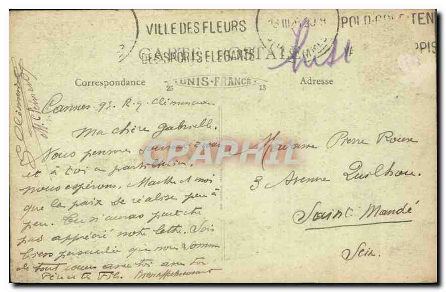 CPA Cannes Echappee sur la Ville a travers les pins  — Verso