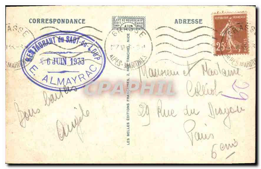 CPA Les Gerges du Loup la Cascade  — Rückseite