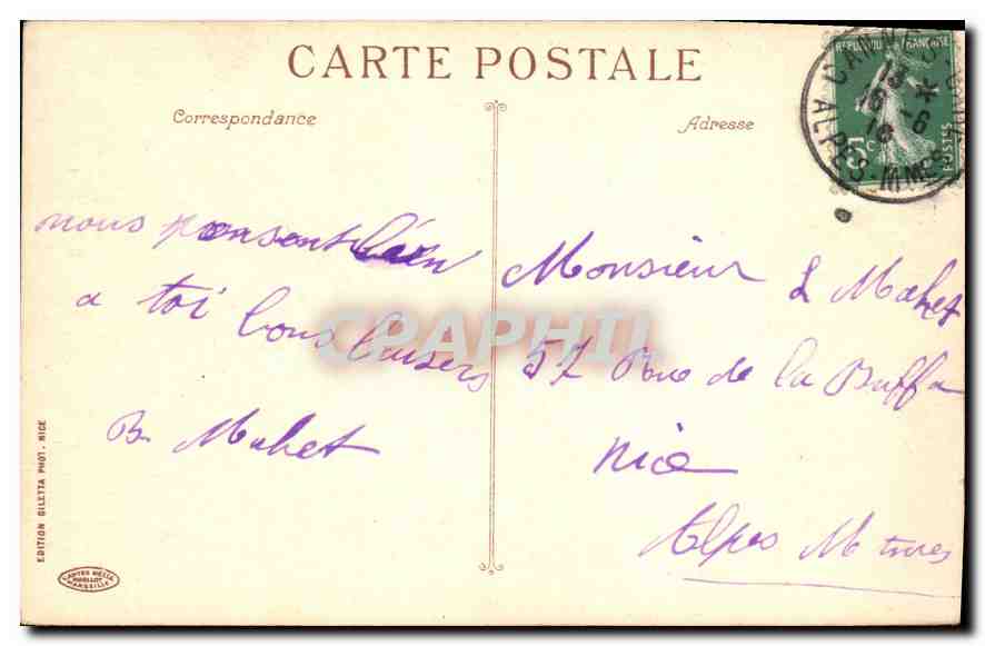 CPA Cannes vue prise de la Californie  — Rückseite