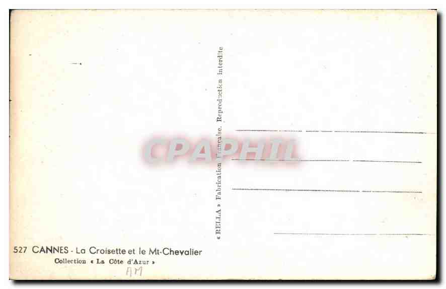 CPA Cannes La Croisette et le Mt Chevalier  — Rückseite
