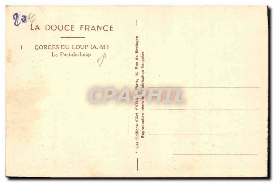 CPA La Douce France Gorges du Loup A M Le Pont du Loup  — Rückseite
