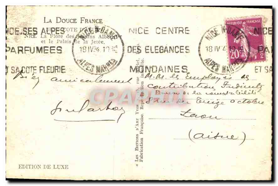 CPA La Douce France Cote d'Azur Nice La Flore des Jardins Albert Ier et le Palais de la Jetee  — Verso