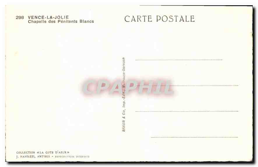 CPA Vence la Jolie Chapelle des Penitents Blancs  — Rückseite